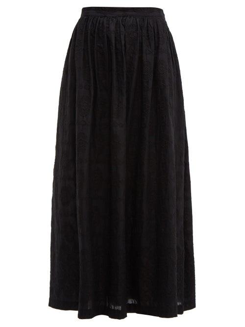 Matchesfashion.com Le Sirenuse, Positano - Jane High Rise Embroidered Cotton Poplin Skirt - Womens - Black