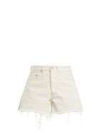 Off-white High-rise Frayed-hem Denim Shorts