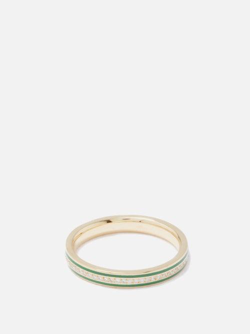 Ileana Makri - Thread Diamond, Enamel & 18kt Gold Ring - Womens - Green Gold