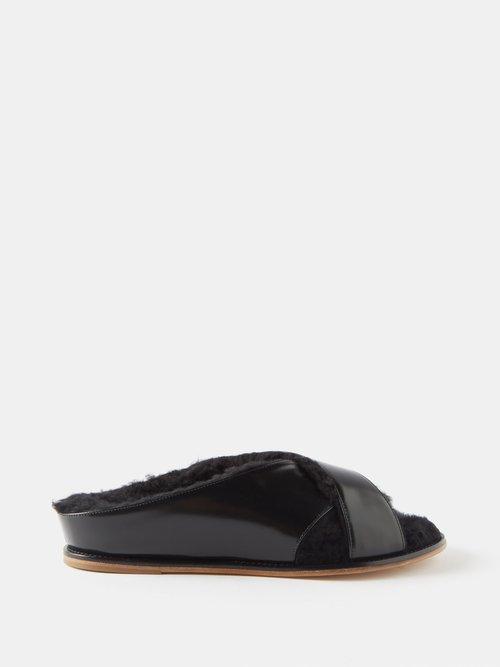 Gabriela Hearst - Ellington Shearling And Patent-leather Slides - Womens - Black