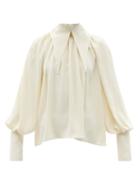 Ladies Rtw 16arlington - Sidra Point-collar Balloon-sleeve Chiffon Blouse - Womens - Ivory