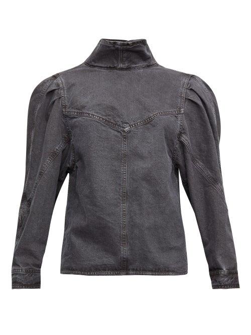 Matchesfashion.com Isabel Marant - Espera Puff-shoulder Denim Top - Womens - Black