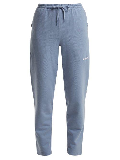 Matchesfashion.com Vetements - Logo Embroidered Cotton Blend Track Pants - Womens - Blue