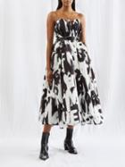 Alexander Mcqueen - Graffiti-logo Print Strapless Taffeta Dress - Womens - Black White