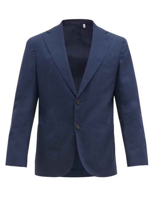 Matchesfashion.com Odyssee - Combes Single Breasted Stretch Cotton Blazer - Mens - Dark Blue