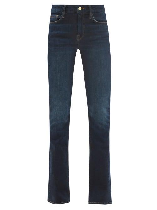 Ladies Rtw Frame - Le Mini Organic-cotton Blend Flared-leg Jeans - Womens - Dark Denim