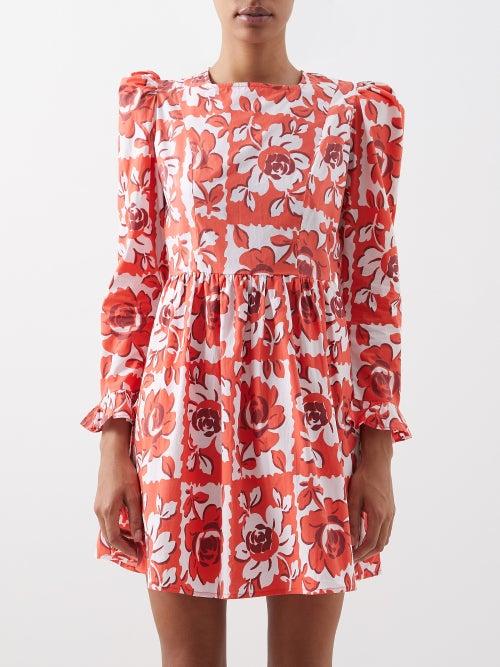 Batsheva - X Laura Ashley Prairie Floral-print Cotton Dress - Womens - Red White