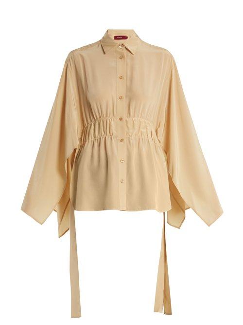 Matchesfashion.com Sies Marjan - Addilyn Slit Hem Silk Crepe De Chine Blouse - Womens - Beige