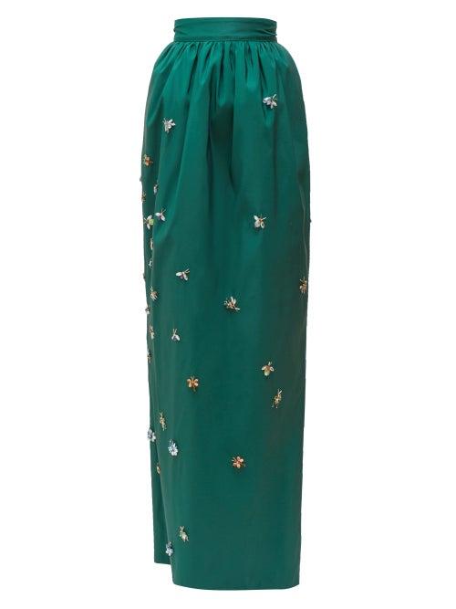 Matchesfashion.com Carolina Herrera - Embellished Faille Maxi Skirt - Womens - Dark Green