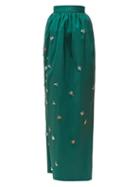 Matchesfashion.com Carolina Herrera - Embellished Faille Maxi Skirt - Womens - Dark Green