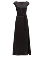 Matchesfashion.com Albus Lumen - Inez Boat Neck Belted Silk Satin Dress - Womens - Black