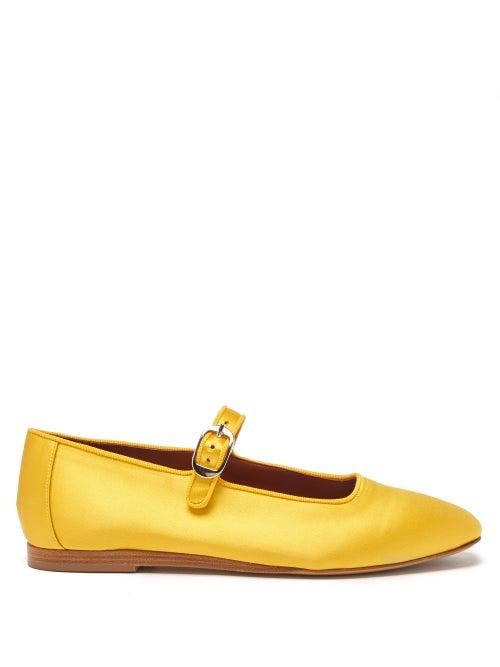 Le Monde Beryl - Silk-satin Mary Jane Flats - Womens - Yellow