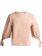 Matchesfashion.com See By Chlo - Lace Sleeve Cotton Top - Womens - Light Pink