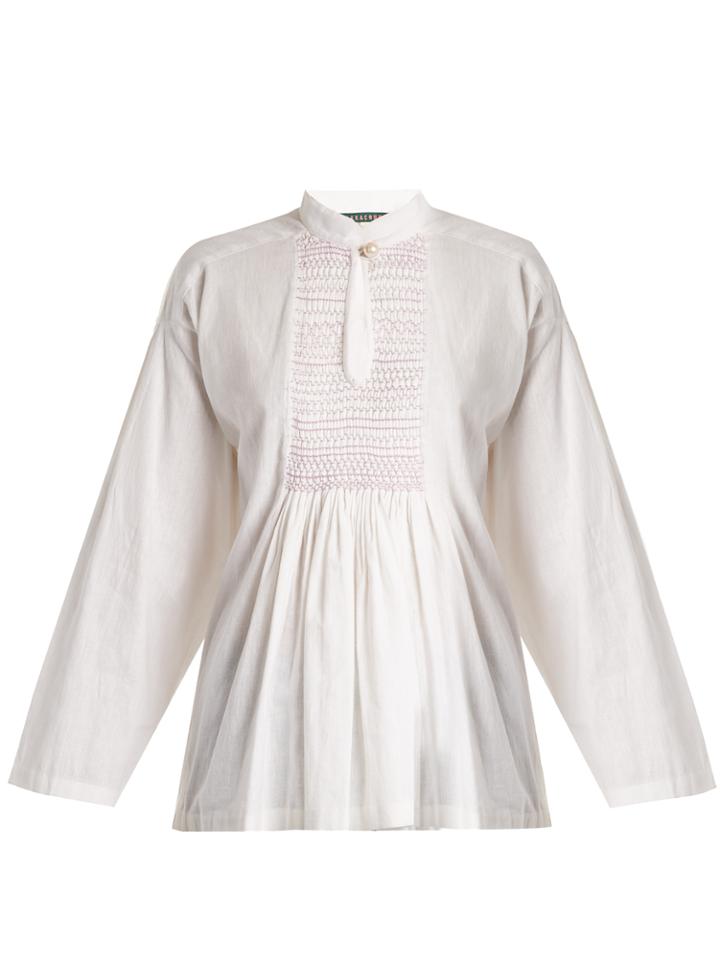 Alexachung Mandarin-collar Smocked Linen Top