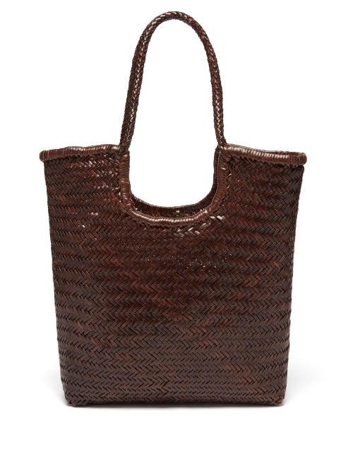 Ladies Bags Dragon Diffusion - Triple Jump Woven-leather Basket Bag - Womens - Dark Brown