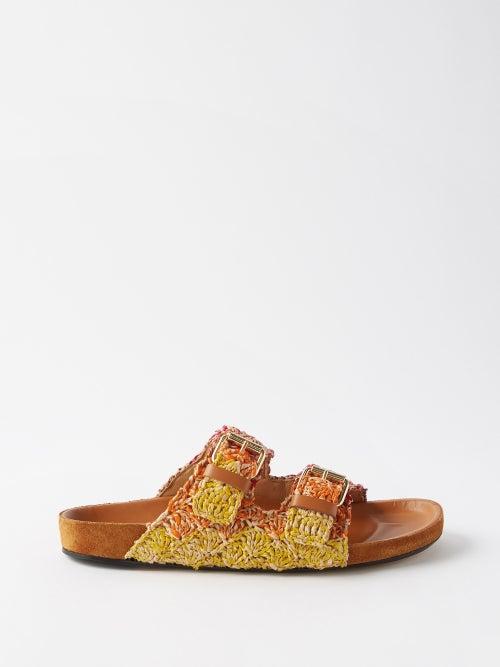 Isabel Marant - Lennyo Woven Raffia Slides - Womens - Multi