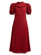 Matchesfashion.com Sea - Lace Trimmed Cotton Poplin Midi Dress - Womens - Dark Pink
