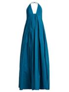 Matchesfashion.com Kalita - Atlas Pleated Cotton Poplin Maxi Dress - Womens - Blue