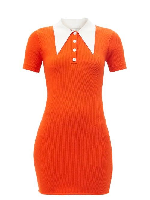 Joostricot - Point-collar Ribbed-jersey Mini Dress - Womens - Red