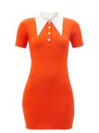 Joostricot - Point-collar Ribbed-jersey Mini Dress - Womens - Red