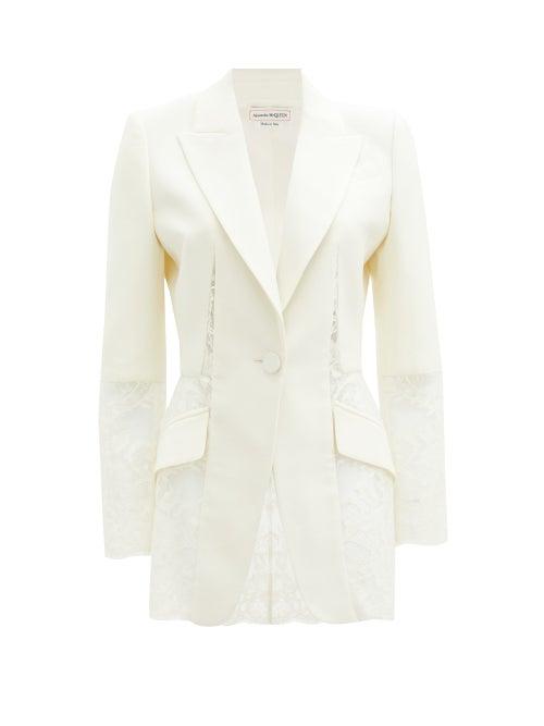 Matchesfashion.com Alexander Mcqueen - Lace-embroidered Wool-blend Blazer - Womens - Ivory