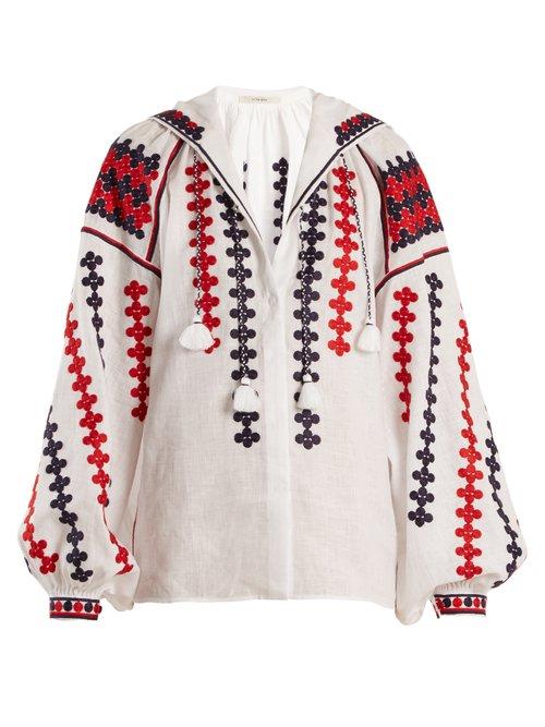 Matchesfashion.com Vita Kin - Riverbank Embroidered Mid Weight Linen Blouse - Womens - White Multi