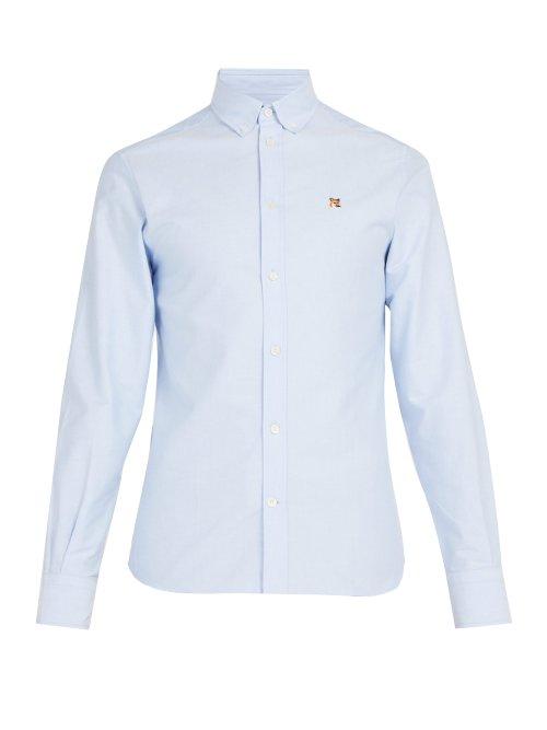 Matchesfashion.com Maison Kitsun - Fox Head Embroidered Shirt - Mens - Light Blue