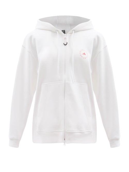 Adidas By Stella Mccartney - Logo-print Zipped Cotton-blend Hooded Sweatshirt - Womens - White