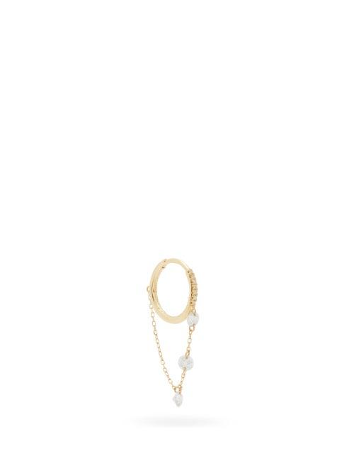 Ladies Fine Jewellery Persee - Chain Diamond & 18kt Gold Single Hoop Earring - Womens - Yellow Gold