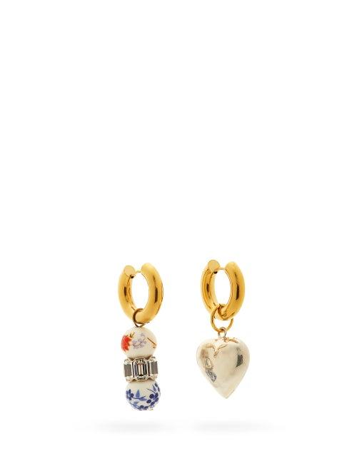 Matchesfashion.com Timeless Pearly - Mismatched 24kt Gold-plated Hoop Earrings - Womens - Silver Gold