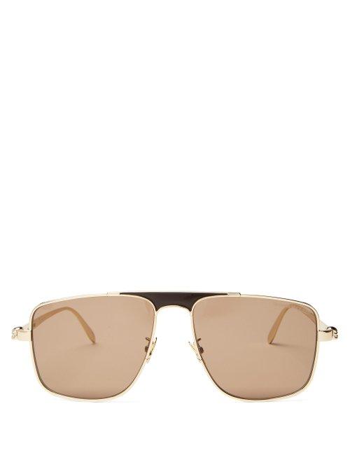 Matchesfashion.com Alexander Mcqueen - Skull Embellished Aviator Sunglasses - Mens - Gold