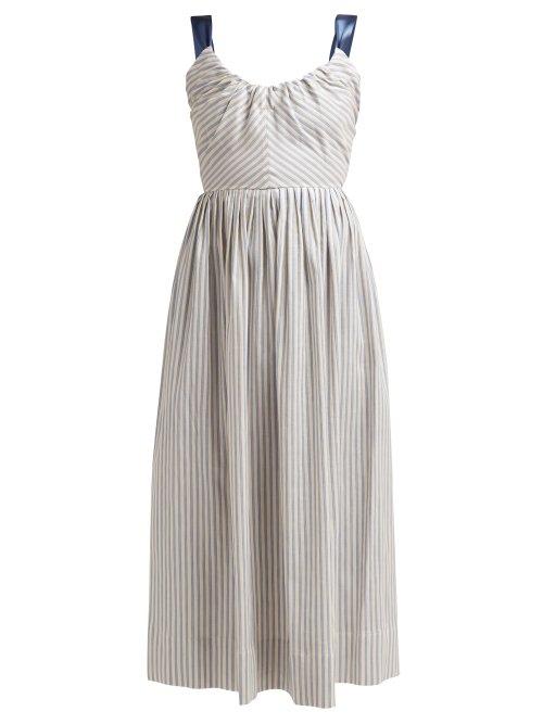 Matchesfashion.com Luisa Beccaria - Bow Striped Midi Dress - Womens - Blue Stripe