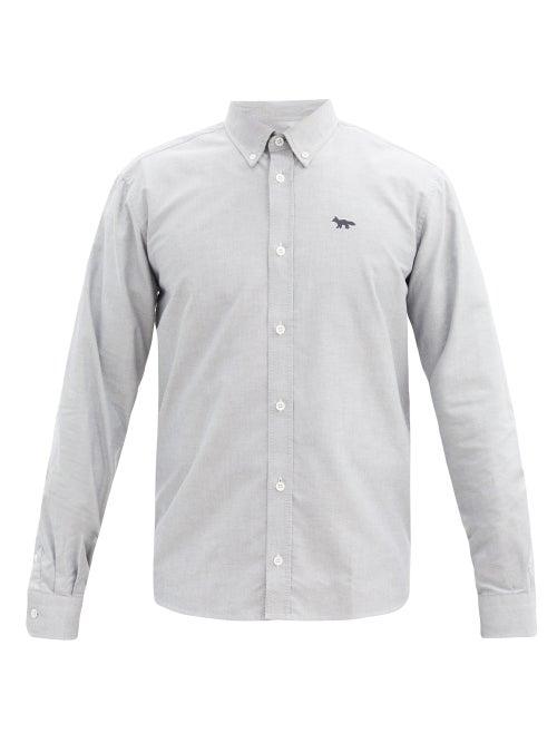 Matchesfashion.com Maison Kitsun - Fox-patch Cotton-oxford Shirt - Mens - Grey