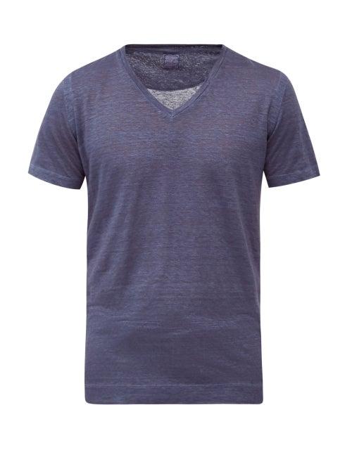Matchesfashion.com 120% Lino - V-neck Linen-jersey T-shirt - Mens - Navy