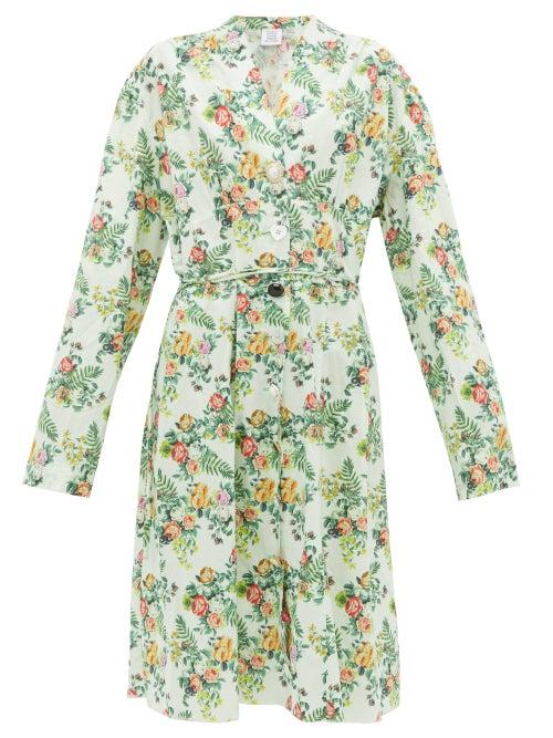 Matchesfashion.com Vetements - Floral Print Tie Waist Dress - Womens - Green Multi