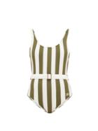 Matchesfashion.com Solid & Striped - The Anne-marie Belted Striped Swimsuit - Womens - Green Stripe