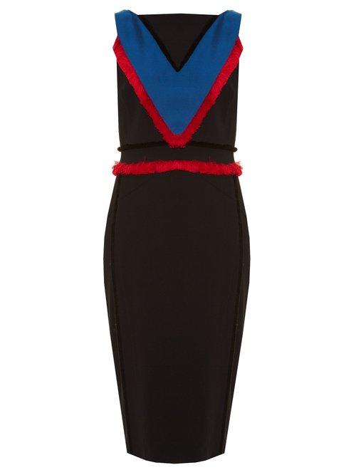 Matchesfashion.com Altuzarra - Caulfield Fringed Trim Cady Midi Dress - Womens - Black Multi