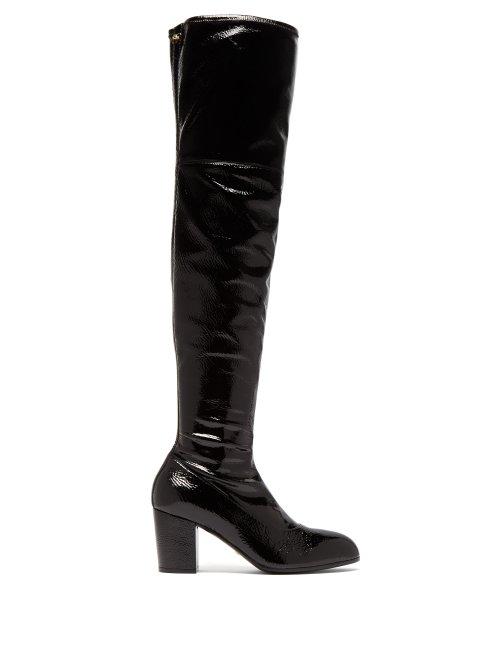 Matchesfashion.com Gucci - Pryntil Over The Knee Patent Leather Boots - Womens - Black