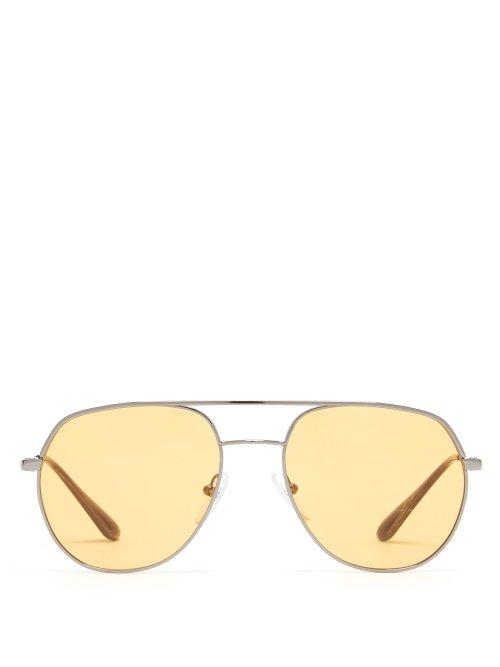 Matchesfashion.com Prada Eyewear - Yellow Tinted Aviator Sunglasses - Mens - Silver