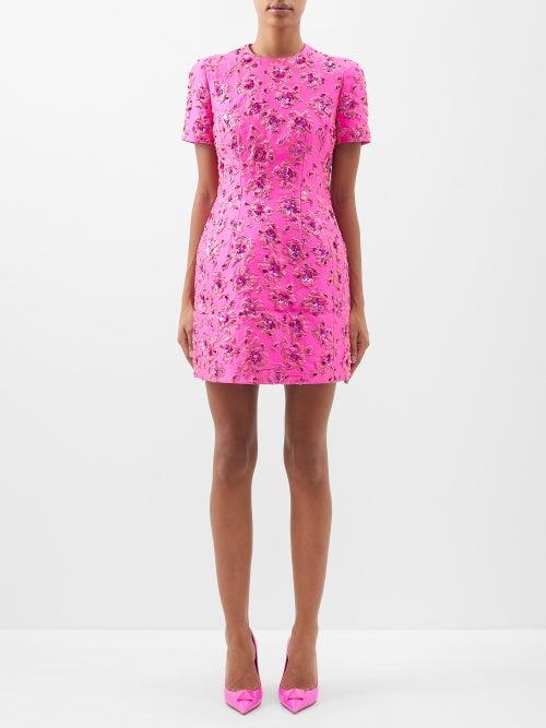 Valentino - Floral-jacquard Lurex Mini Dress - Womens - Pink