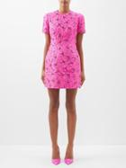 Valentino - Floral-jacquard Lurex Mini Dress - Womens - Pink