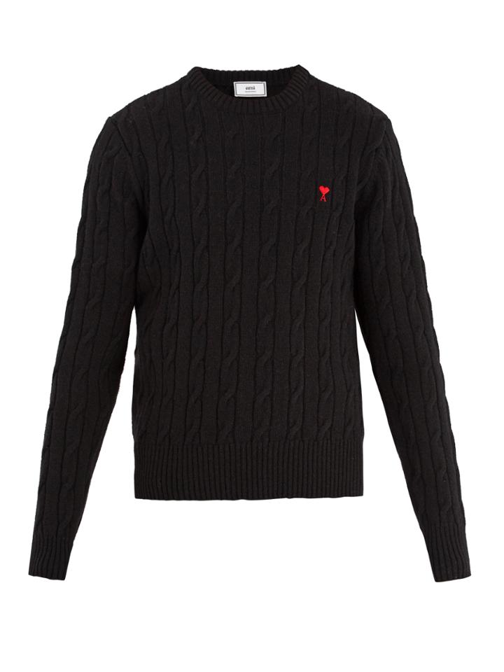 Ami Crew-neck Cable-knit Wool Sweater