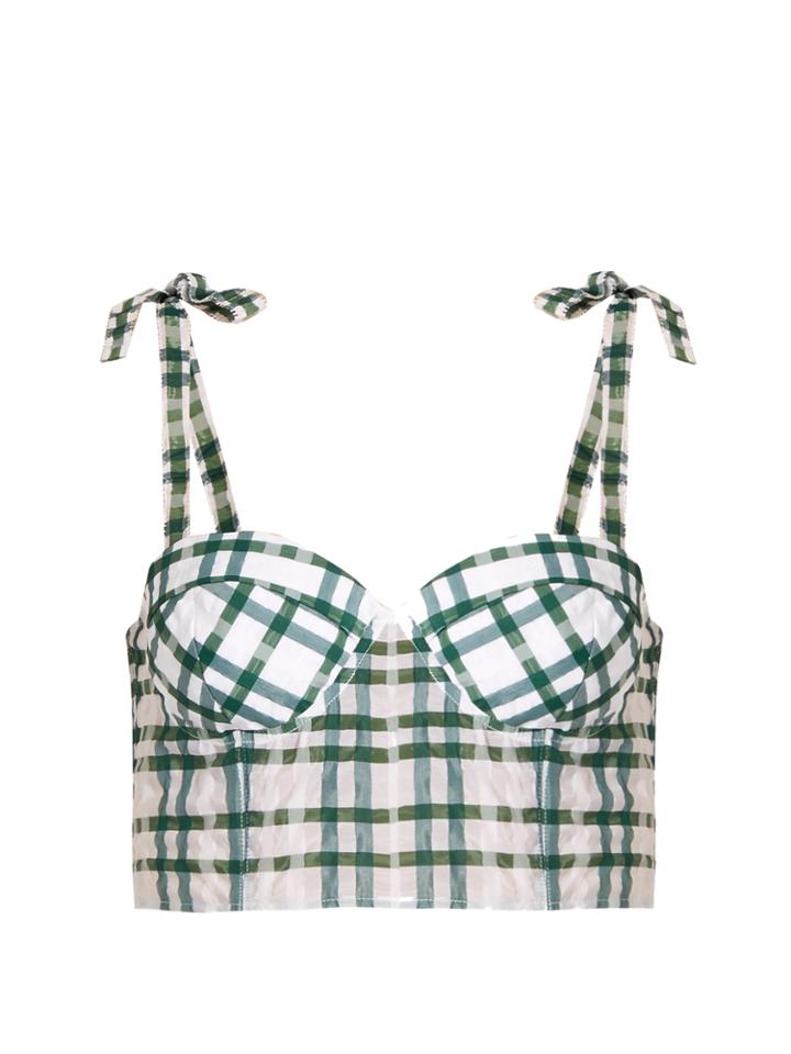 Rosie Assoulin Checked-seersucker Cropped Top