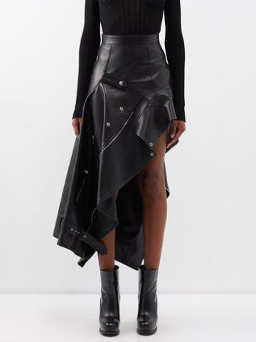 Alexander Mcqueen - Deconstructed Leather Skirt - Womens - Black