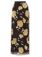 Matchesfashion.com Osman - Eva Floral-embroidered Tulle Maxi Skirt - Womens - Black Gold