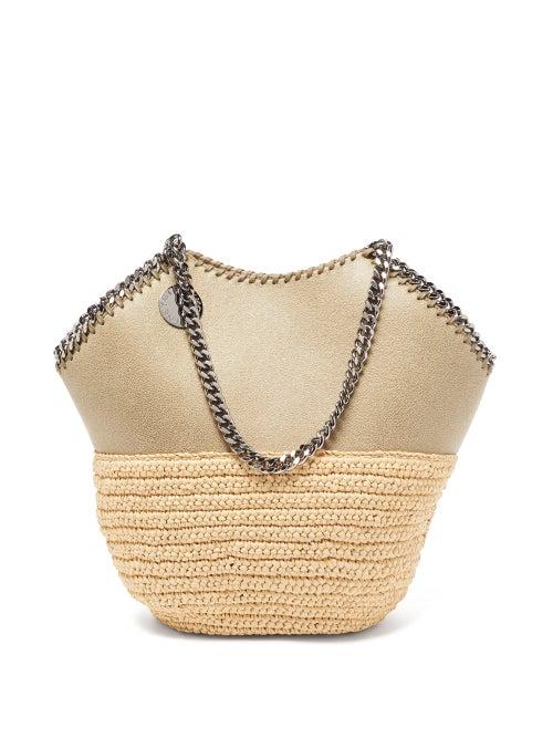 Matchesfashion.com Stella Mccartney - Falabella Medium Raffia And Faux-leather Bag - Womens - Khaki Multi