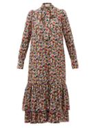 Matchesfashion.com La Doublej - Good Witch Floral-print Silk Crepe Dress - Womens - Multi