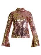 Matchesfashion.com Halpern - Sequin Embellished High Neck Top - Womens - Pink Gold