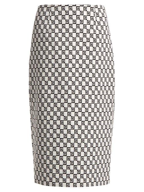 Matchesfashion.com Mary Katrantzou - Sigma Geometric Jacquard Pencil Skirt - Womens - Black White