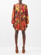 Pucci - Balloon-sleeve Rombi-print Crepe Dress - Womens - Orange Multi